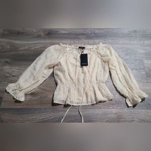 Long sleeve Off Shoulder crop Peplum Hem Blouse size small S NWT